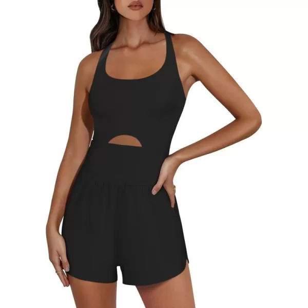 imageANRABESS Womens Running Onesie Workout Rompers Summer One Piece Outfits Exercise Jumpsuits Gym Yoga ClothesBlack
