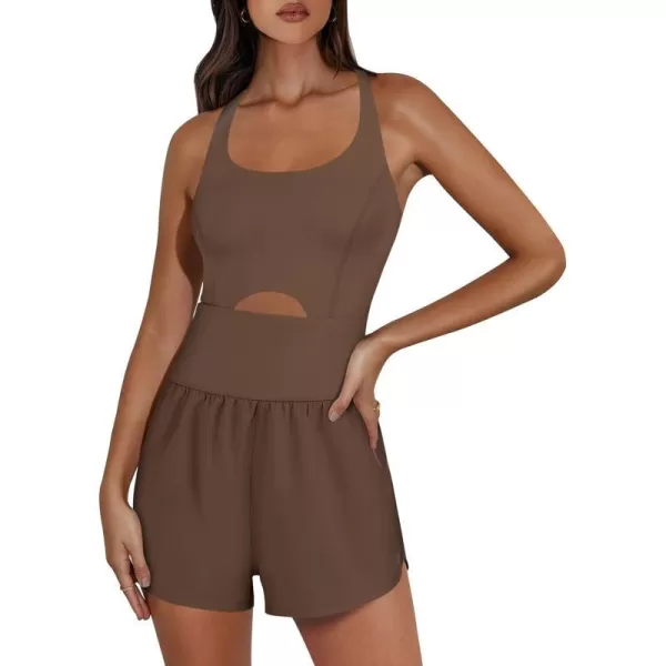 imageANRABESS Womens Running Onesie Workout Rompers Summer One Piece Outfits Exercise Jumpsuits Gym Yoga ClothesCoffee