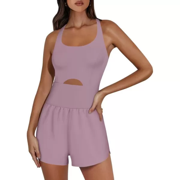 imageANRABESS Womens Running Onesie Workout Rompers Summer One Piece Outfits Exercise Jumpsuits Gym Yoga ClothesGrey Purple
