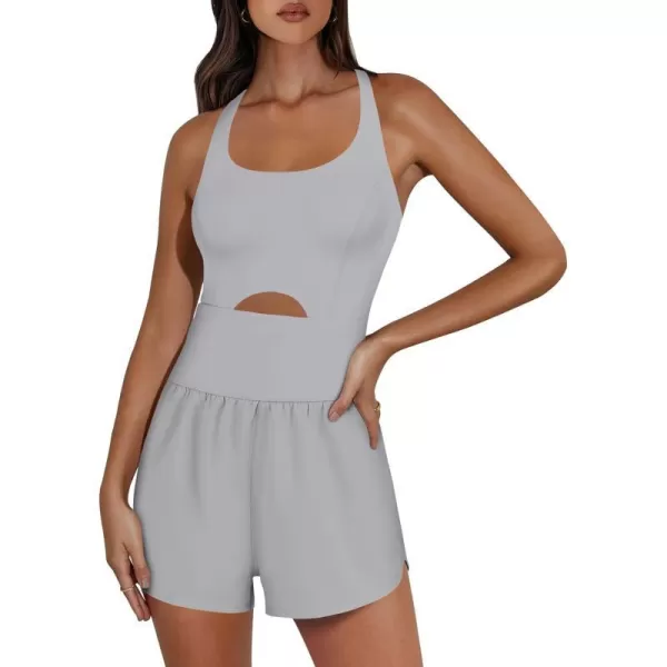 imageANRABESS Womens Running Onesie Workout Rompers Summer One Piece Outfits Exercise Jumpsuits Gym Yoga ClothesLight Grey