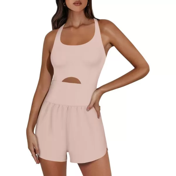 imageANRABESS Womens Running Onesie Workout Rompers Summer One Piece Outfits Exercise Jumpsuits Gym Yoga ClothesLight Pink