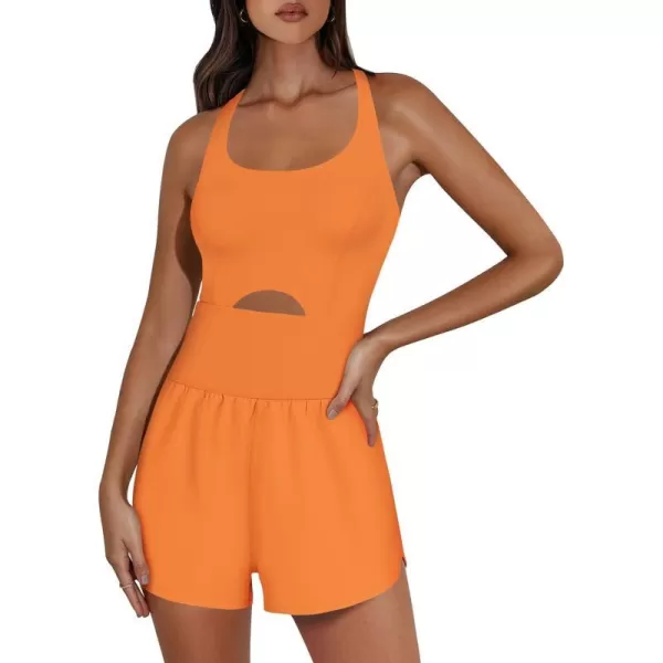 imageANRABESS Womens Running Onesie Workout Rompers Summer One Piece Outfits Exercise Jumpsuits Gym Yoga ClothesOrange