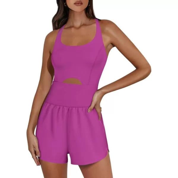 imageANRABESS Womens Running Onesie Workout Rompers Summer One Piece Outfits Exercise Jumpsuits Gym Yoga ClothesPurple Pink