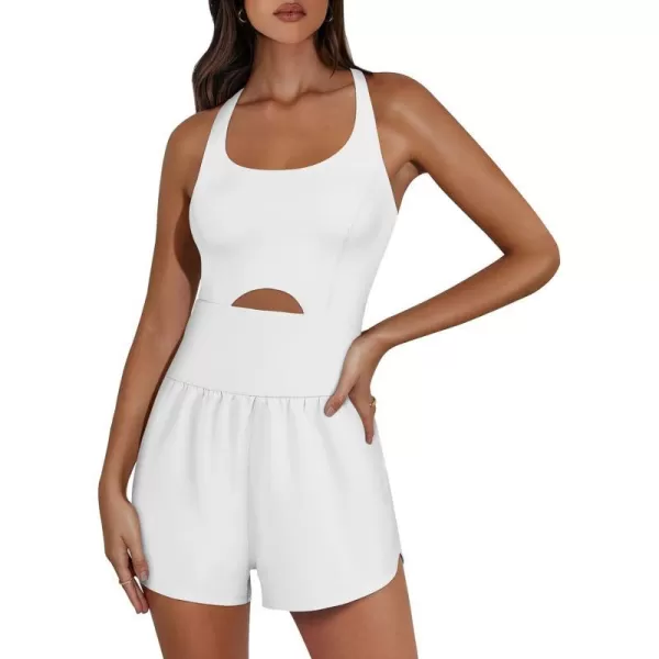 imageANRABESS Womens Running Onesie Workout Rompers Summer One Piece Outfits Exercise Jumpsuits Gym Yoga ClothesWhite