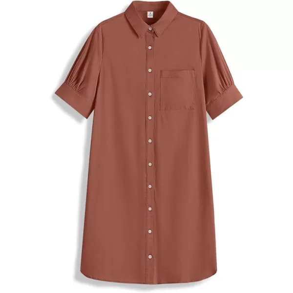 imageANRABESS Womens Shirt Dress Collar Short Sleeve Loose Casual Summer Button Down Shift Dresses with PocketsBrown