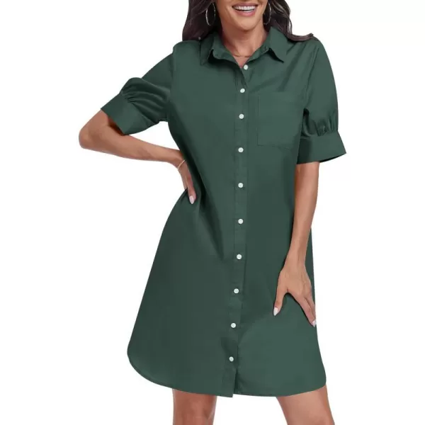 imageANRABESS Womens Shirt Dress Short Sleeve Loose Casual Summer Button Down Tunic Dresses with PocketsArmy Green