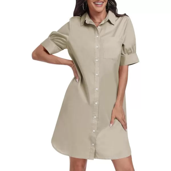 imageANRABESS Womens Shirt Dress Short Sleeve Loose Casual Summer Button Down Tunic Dresses with PocketsKhaki