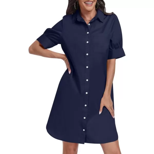 imageANRABESS Womens Shirt Dress Short Sleeve Loose Casual Summer Button Down Tunic Dresses with PocketsNavy Blue