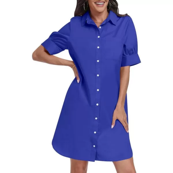 imageANRABESS Womens Shirt Dress Short Sleeve Loose Casual Summer Button Down Tunic Dresses with PocketsRoyal Blue