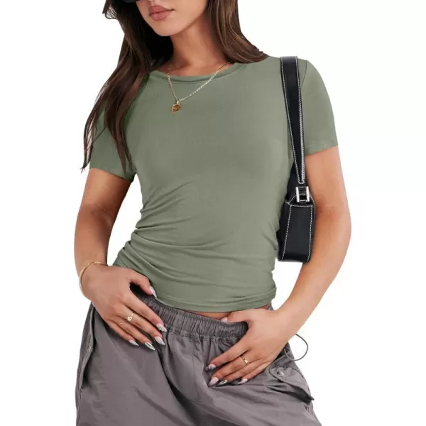 imageANRABESS Womens Short Sleeve Slim Fit Crop Top Going Out TightShirts Summer Basic TeesArmy Green