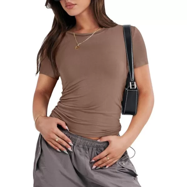 imageANRABESS Womens Short Sleeve Slim Fit Crop Top Going Out TightShirts Summer Basic TeesBrown
