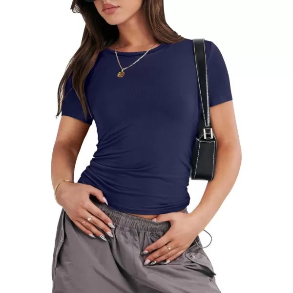 imageANRABESS Womens Short Sleeve Slim Fit Crop Top Going Out TightShirts Summer Basic TeesDark Blue