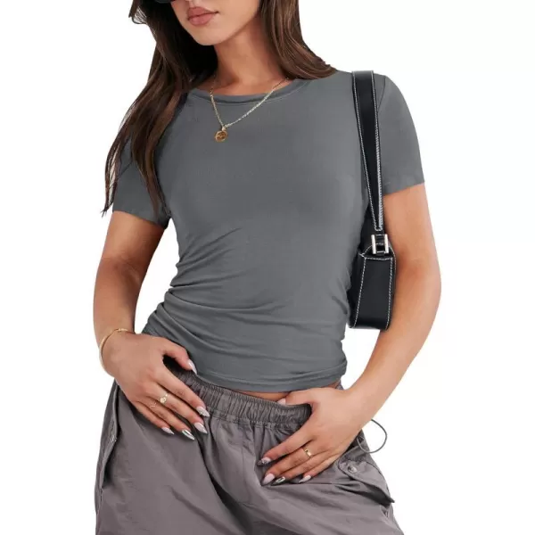 imageANRABESS Womens Short Sleeve Slim Fit Crop Top Going Out TightShirts Summer Basic TeesDeep Grey