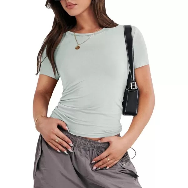 imageANRABESS Womens Short Sleeve Slim Fit Crop Top Going Out TightShirts Summer Basic TeesLight Green