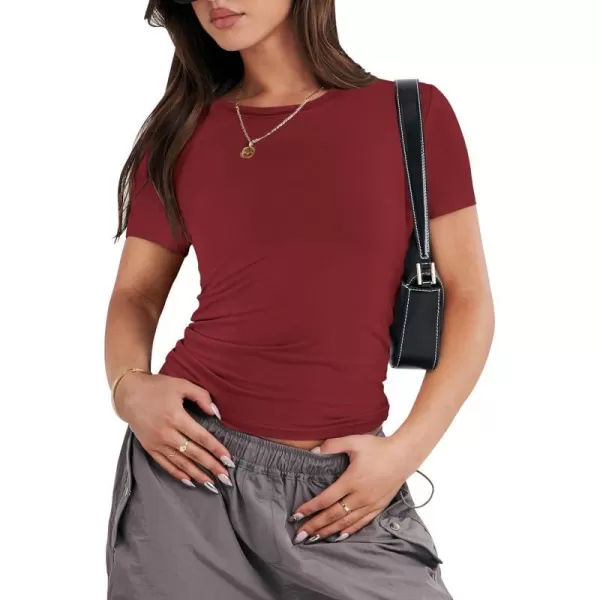 imageANRABESS Womens Short Sleeve Slim Fit Crop Top Going Out TightShirts Summer Basic TeesRed