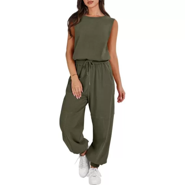 imageANRABESS Womens Sleeveless Crewneck Loose Fit Open Back Jumpsuits Outfits One Piece Workout Active Tracksuits SweatsuitsArmy Green