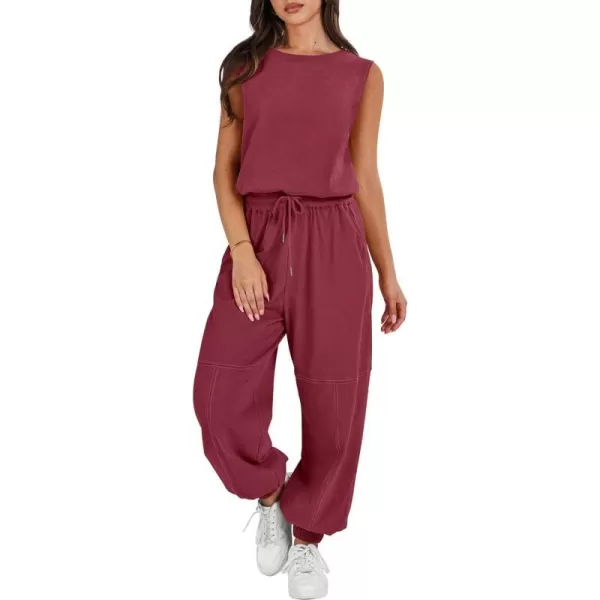 imageANRABESS Womens Sleeveless Crewneck Loose Fit Open Back Jumpsuits Outfits One Piece Workout Active Tracksuits SweatsuitsBurgundy