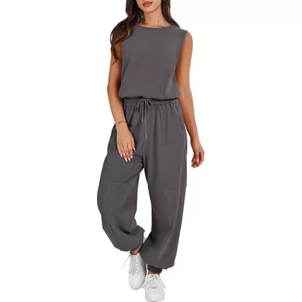 imageANRABESS Womens Sleeveless Crewneck Loose Fit Open Back Jumpsuits Outfits One Piece Workout Active Tracksuits SweatsuitsDark Gray
