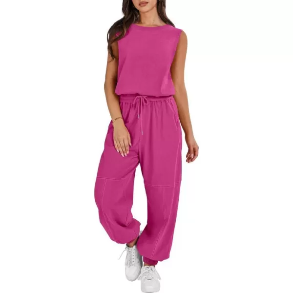 imageANRABESS Womens Sleeveless Crewneck Loose Fit Open Back Jumpsuits Outfits One Piece Workout Active Tracksuits SweatsuitsHot Pink