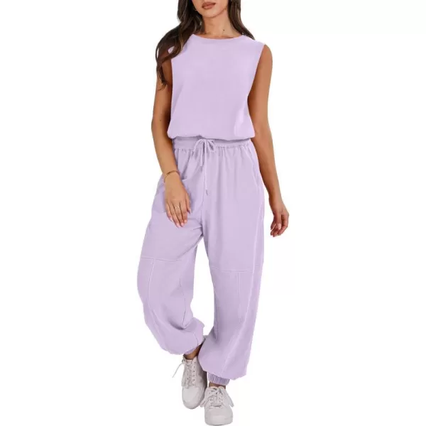imageANRABESS Womens Sleeveless Crewneck Loose Fit Open Back Jumpsuits Outfits One Piece Workout Active Tracksuits SweatsuitsLight Purple