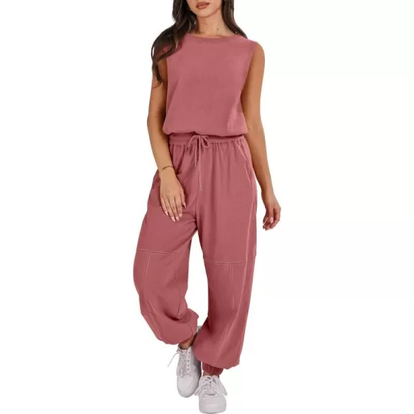 imageANRABESS Womens Sleeveless Crewneck Loose Fit Open Back Jumpsuits Outfits One Piece Workout Active Tracksuits SweatsuitsRust