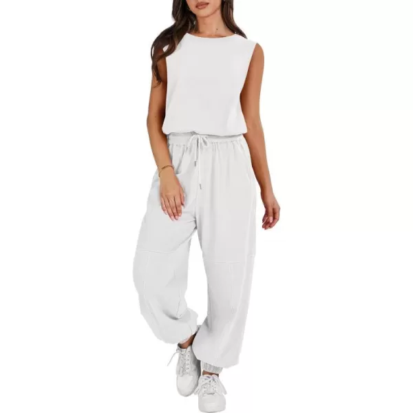 imageANRABESS Womens Sleeveless Crewneck Loose Fit Open Back Jumpsuits Outfits One Piece Workout Active Tracksuits SweatsuitsWhite