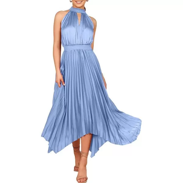 imageANRABESS Womens Sleeveless Cutout Halter Neck Satin Formal Dress Smocked Pleated Asymmetric Party Cocktail Maxi DressSky