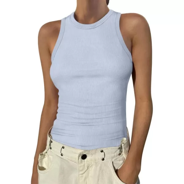 imageANRABESS Womens Sleeveless High Neck Tank Tops Summer Casual Basic Slim Fit Ribbed Tee Shirts Racerback BlousesBlue