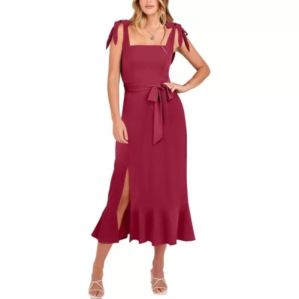 imageANRABESS Womens Square Neck Ruffle Split Midi Formal Summer Dress Elegant Wedding Guest Cocktail Party Bridesmaid DressesDark Red