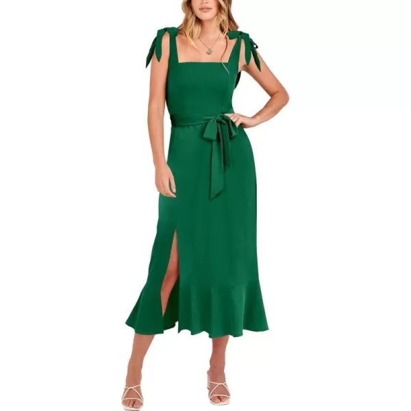imageANRABESS Womens Square Neck Ruffle Split Midi Formal Summer Dress Elegant Wedding Guest Cocktail Party Bridesmaid DressesGrass