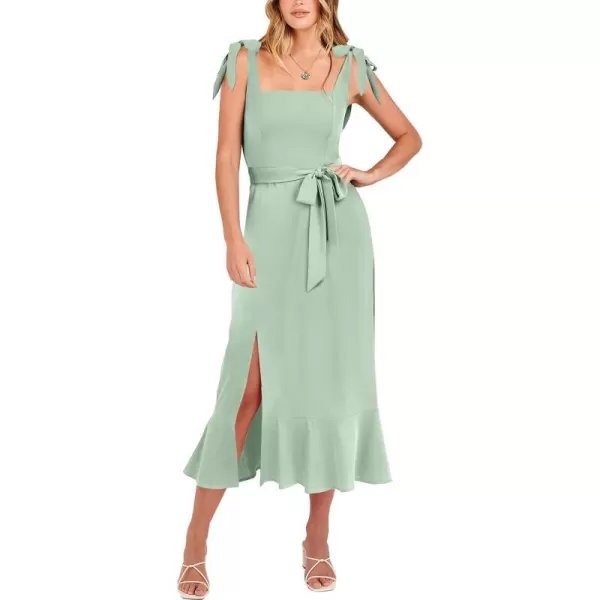 imageANRABESS Womens Square Neck Ruffle Split Midi Formal Summer Dress Elegant Wedding Guest Cocktail Party Bridesmaid DressesLight Green