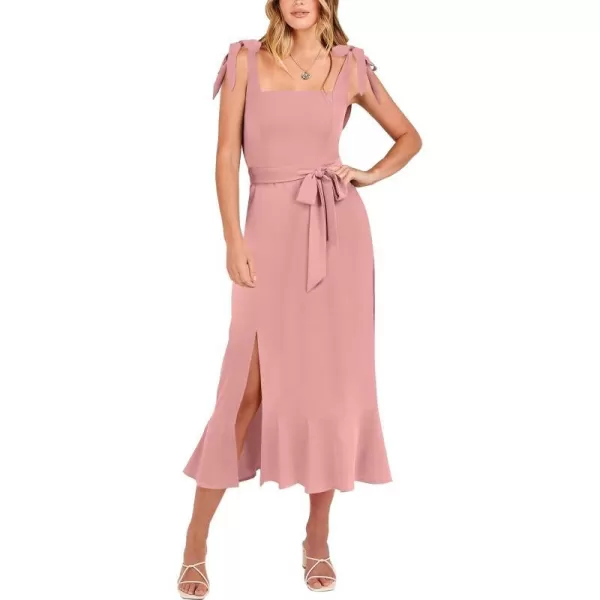 imageANRABESS Womens Square Neck Ruffle Split Midi Formal Summer Dress Elegant Wedding Guest Cocktail Party Bridesmaid DressesPink