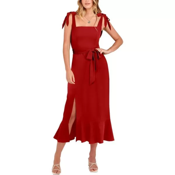 imageANRABESS Womens Square Neck Ruffle Split Midi Formal Summer Dress Elegant Wedding Guest Cocktail Party Bridesmaid DressesRed