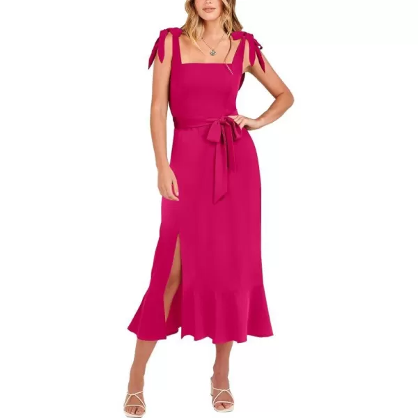 imageANRABESS Womens Square Neck Ruffle Split Midi Formal Summer Dress Elegant Wedding Guest Cocktail Party Bridesmaid DressesRose