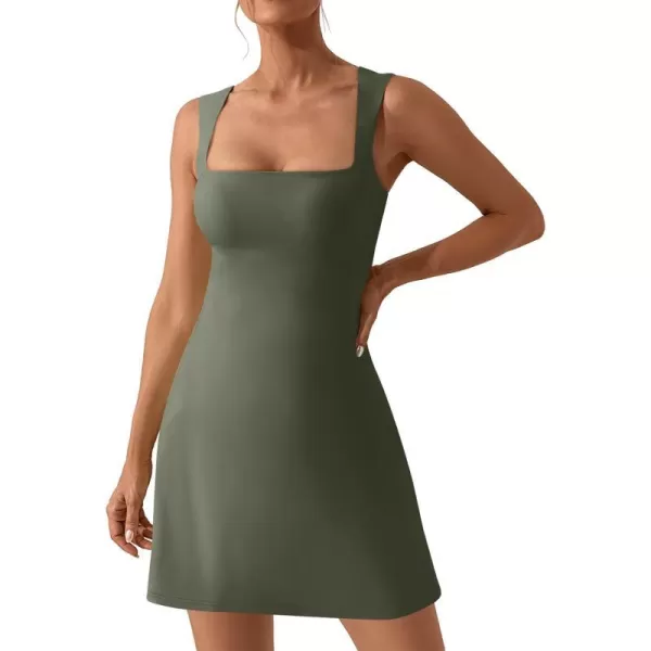 imageANRABESS Womens Square Neck Sleeveless Bodice Dress Side Slit Flare Mini DressesArmy Green