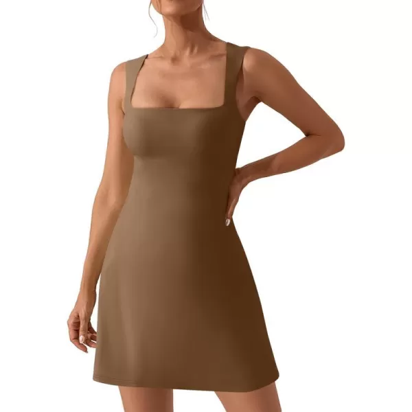 imageANRABESS Womens Square Neck Sleeveless Bodice Dress Side Slit Flare Mini DressesCoffee