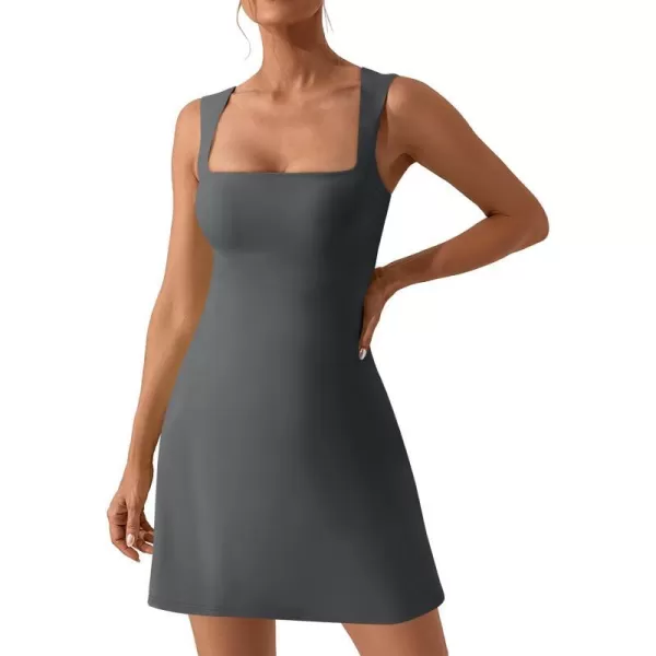 imageANRABESS Womens Square Neck Sleeveless Bodice Dress Side Slit Flare Mini DressesDeep Gray