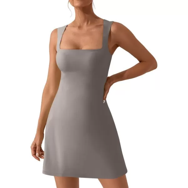imageANRABESS Womens Square Neck Sleeveless Bodice Dress Side Slit Flare Mini DressesGray