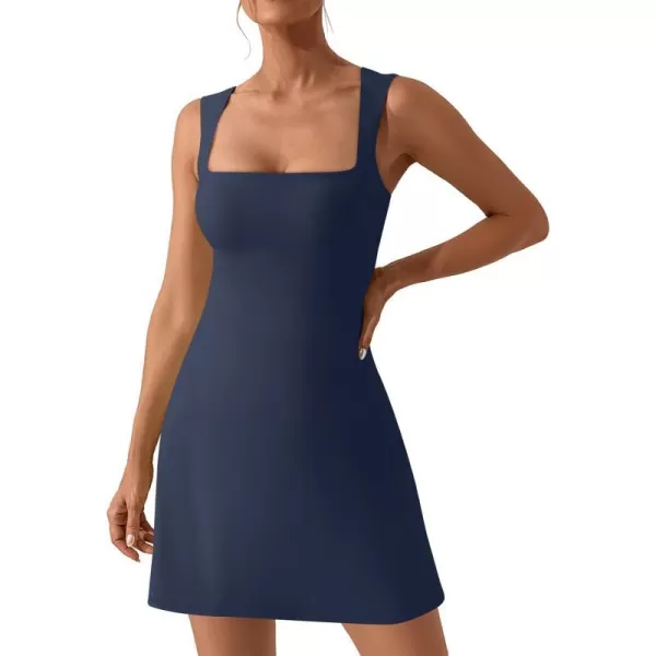 imageANRABESS Womens Square Neck Sleeveless Bodice Dress Side Slit Flare Mini DressesNavy Blue