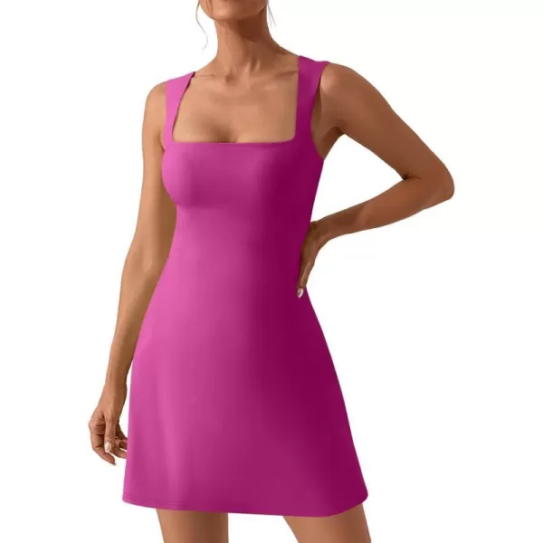 imageANRABESS Womens Square Neck Sleeveless Bodice Dress Side Slit Flare Mini DressesRose Red