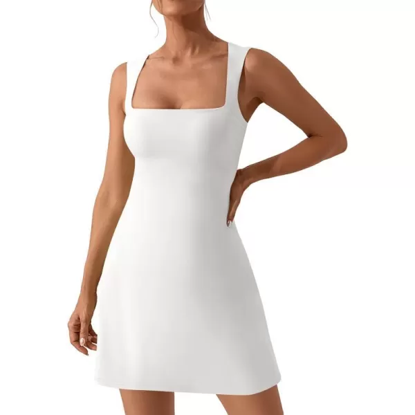 imageANRABESS Womens Square Neck Sleeveless Bodice Dress Side Slit Flare Mini DressesWhite