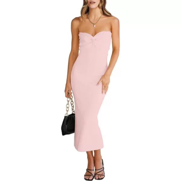 imageANRABESS Womens Strapless Long Semi Formal Dress Sexy Summer Vacation Sleeveless Bodycon Cocktail Party Sweater DressesLight Pink