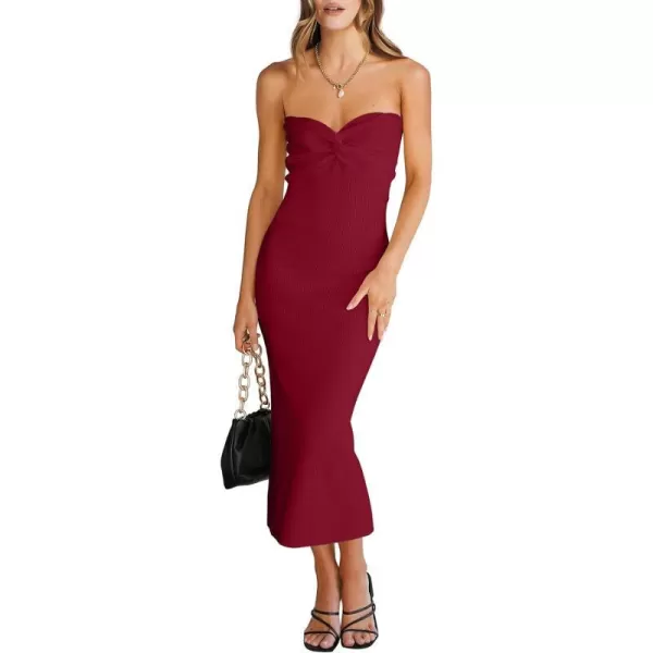 imageANRABESS Womens Strapless Long Semi Formal Dress Sexy Summer Vacation Sleeveless Bodycon Cocktail Party Sweater DressesRed