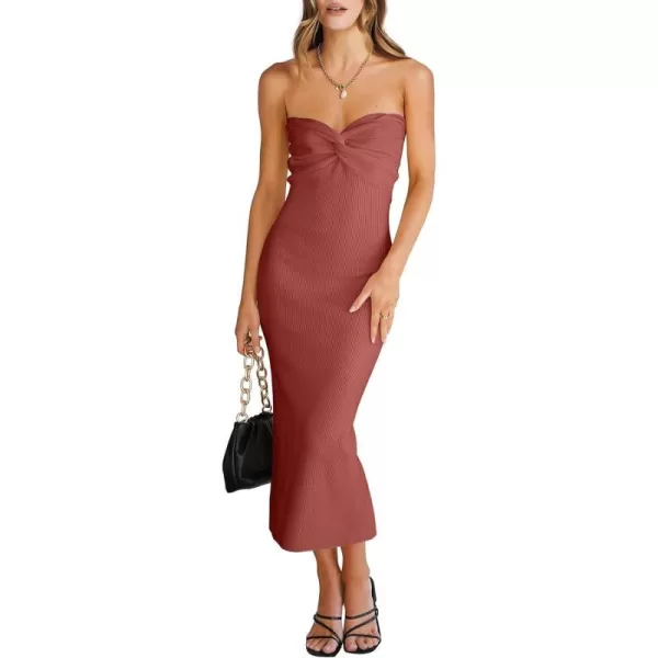 imageANRABESS Womens Strapless Long Semi Formal Dress Sexy Summer Vacation Sleeveless Bodycon Cocktail Party Sweater DressesRust