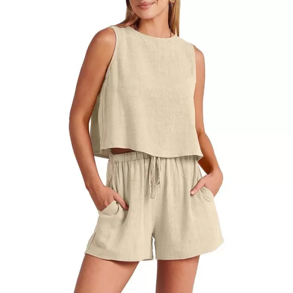 imageANRABESS Womens Summer 2 Piece Outfits Shorts Sets Sleeveless Crop Top Tank and High Waisted Shorts Romper PocketsApricot