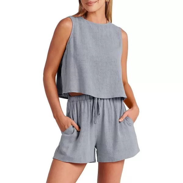 imageANRABESS Womens Summer 2 Piece Outfits Shorts Sets Sleeveless Crop Top Tank and High Waisted Shorts Romper PocketsGrey