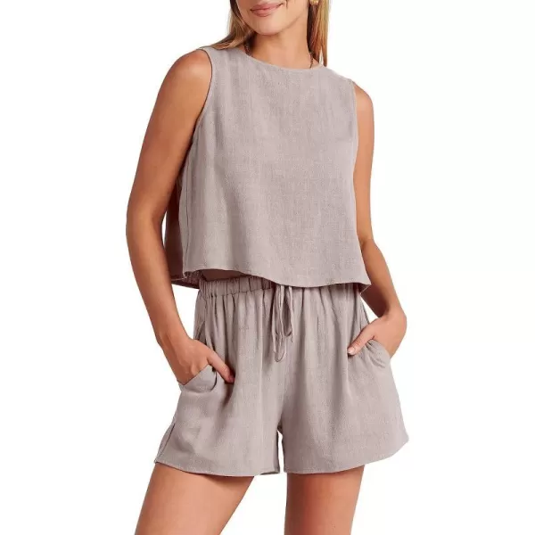 imageANRABESS Womens Summer 2 Piece Outfits Shorts Sets Sleeveless Crop Top Tank and High Waisted Shorts Romper PocketsLight Grey