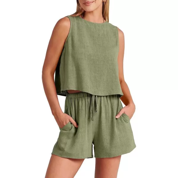 imageANRABESS Womens Summer 2 Piece Outfits Shorts Sets Sleeveless Crop Top Tank and High Waisted Shorts Romper PocketsOlive