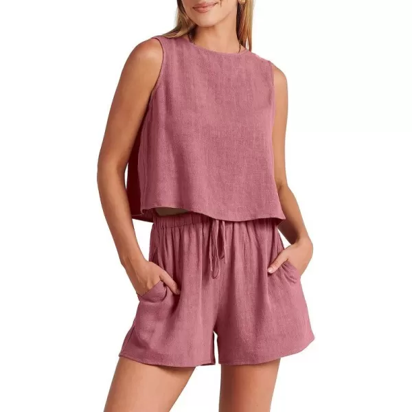 imageANRABESS Womens Summer 2 Piece Outfits Shorts Sets Sleeveless Crop Top Tank and High Waisted Shorts Romper PocketsPink