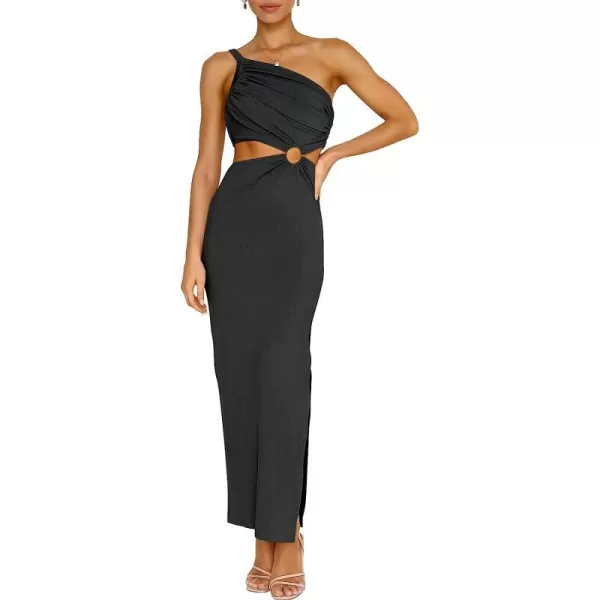 imageANRABESS Womens Summer Bodycon Maxi Dress One Shoulder Sleeveless Sexy Cut Out Formal Party DressBlack